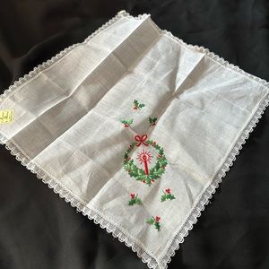 VTG Embroidered Christmas cotton handkerchief. By Treasure Masters. NWT
